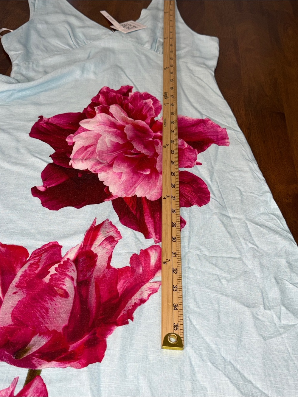 PAPER HEART Anthropologie V-Neck Light Blue Maxi Dress with Pink Floral Print - Picture 8 of 9